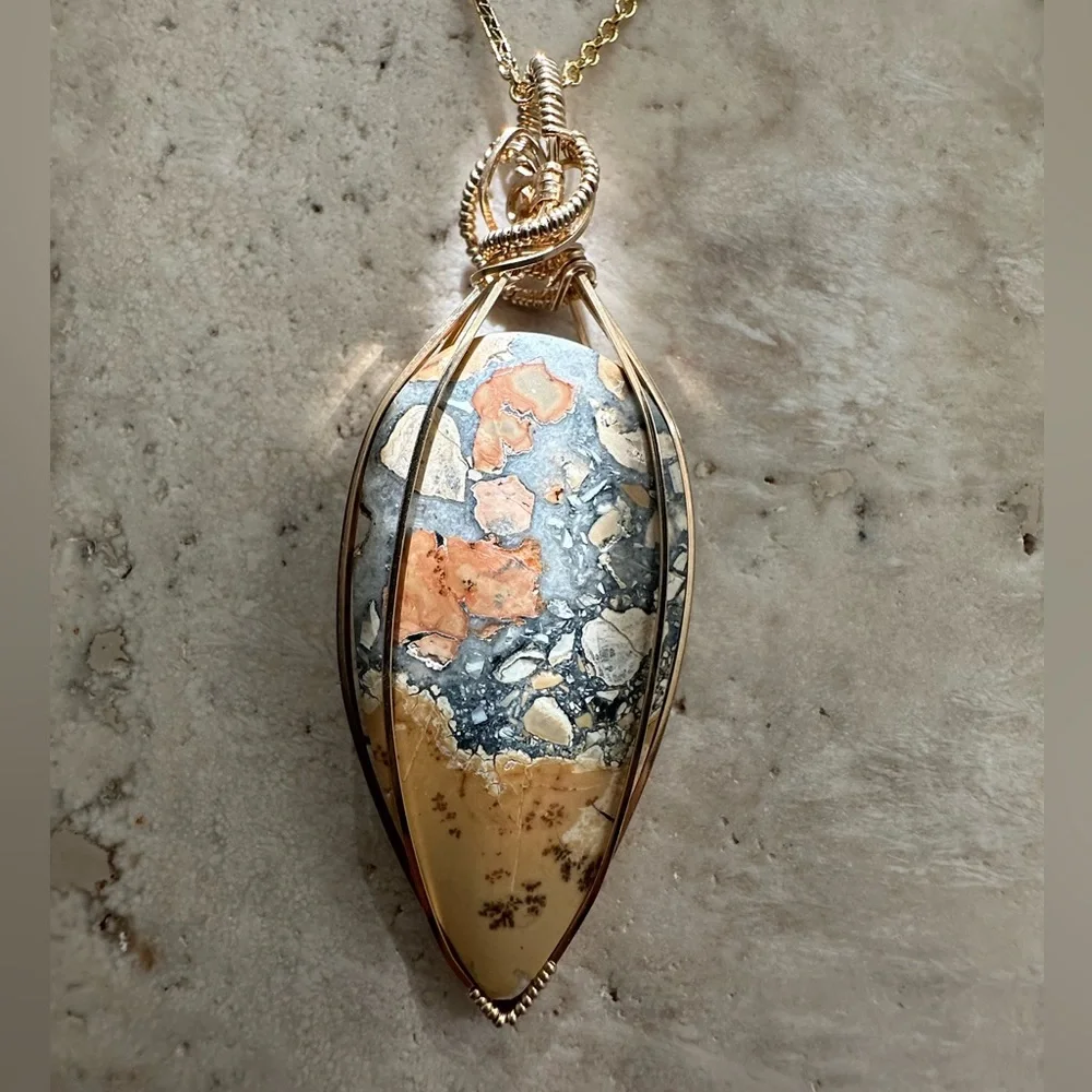 14k Gold Filled Maligano Jasper Necklace Pendant - Picture 1 of 7